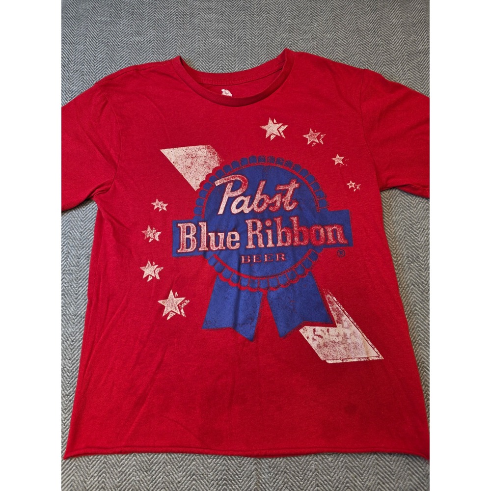 Pabst Blue Ribbon T-Shirt Men Small Red Beer Graphic Print Short Sleeve Crewneck